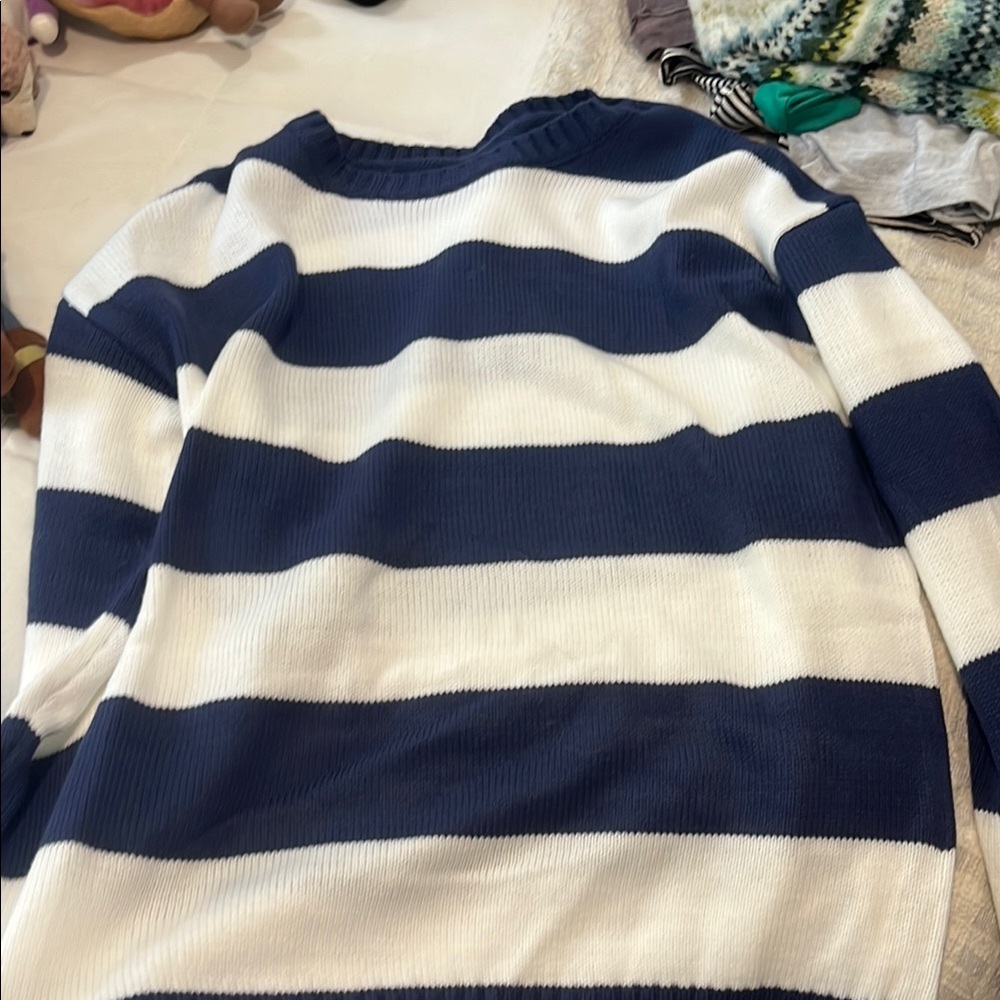 Oversized Navy and White Striped Sweater
